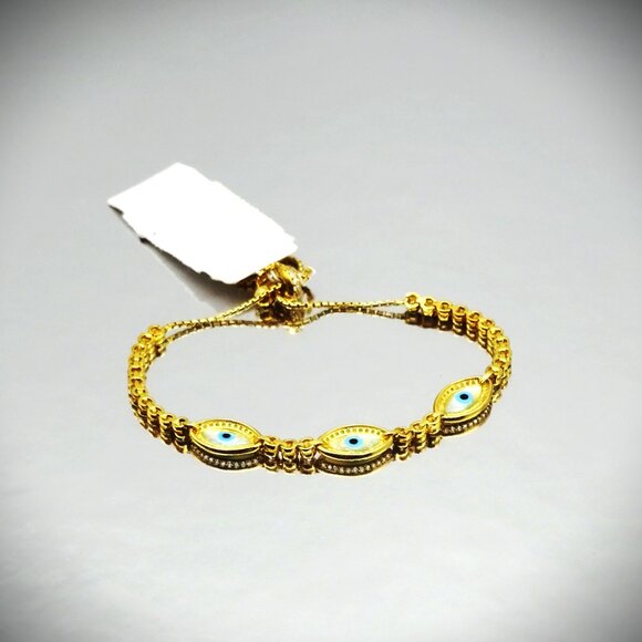 SAVVY CIE JEWELRY Gold Plated Mother of Pearl & Cubic Zirconia Evil Eye Bracelet - Picture 3 of 5